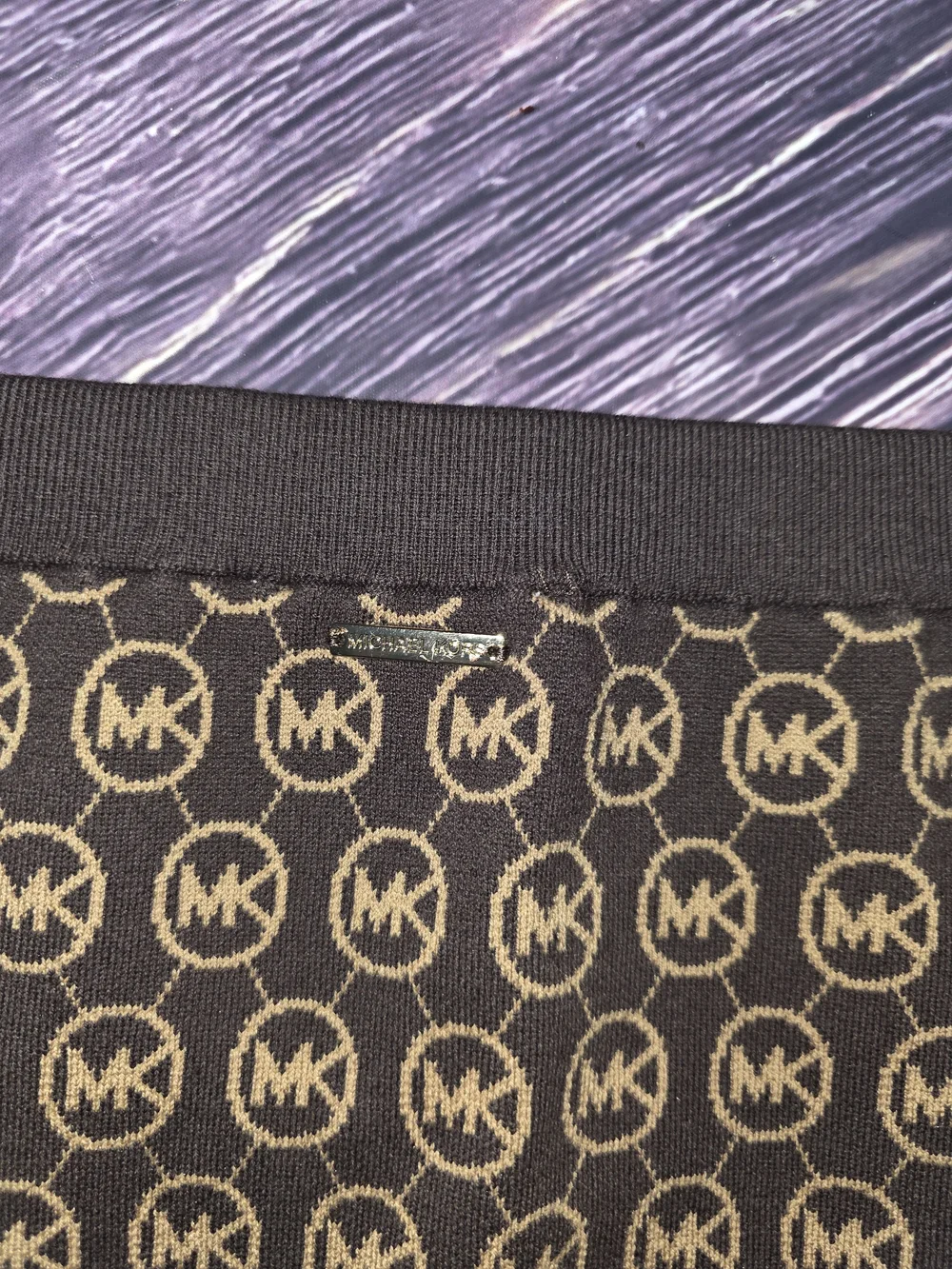 Michael Kors Black and Gold MK Logo Knit Pencil Skirt